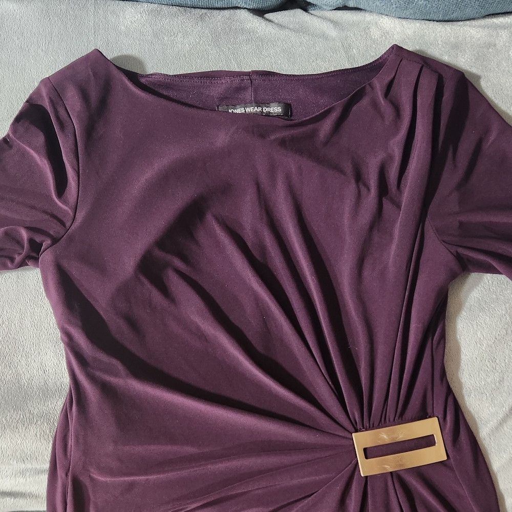Jones Wear Deep Purple Blouse with Gold Accent